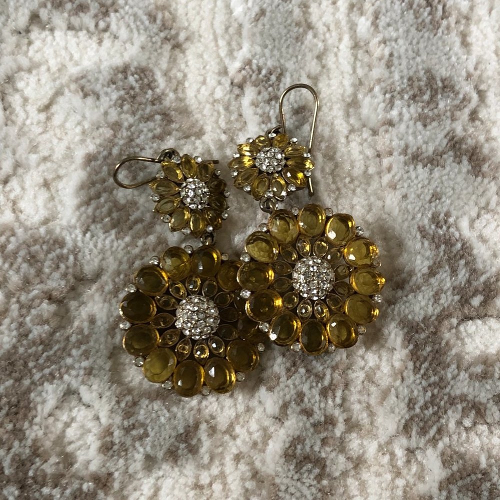 Stone Flower Yellow and Silver Earrings